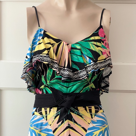 Flying Tomato Black Tropical Off-Shoulder Jumpsuit - Large - Picture 4 of 11